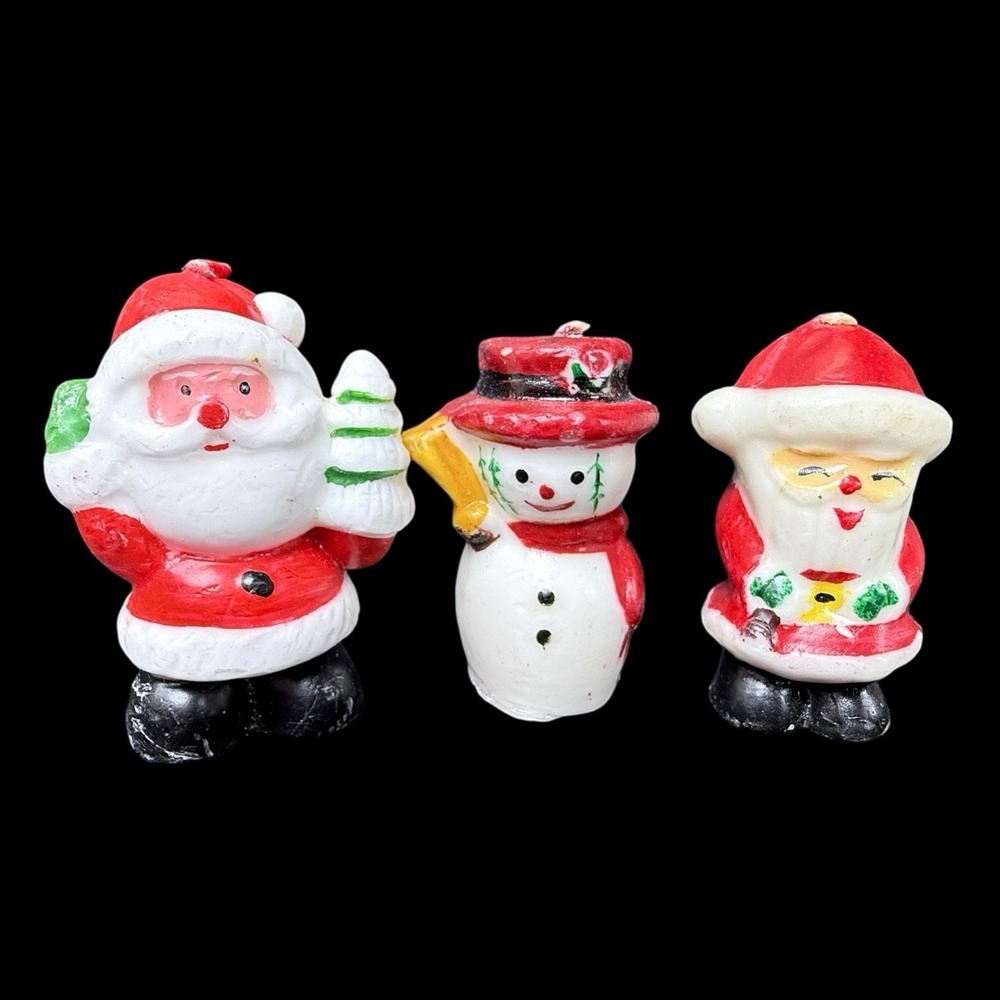 Vintage Christmas Candles Snowman Santa Novelty Figural Candles Lot of 3 Unlit